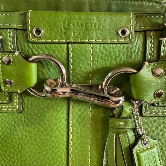 Coach Hamptons Green Pebbled Leather Braided Belt Satchel Handbag Y2K $398 - Picture 11 of 13